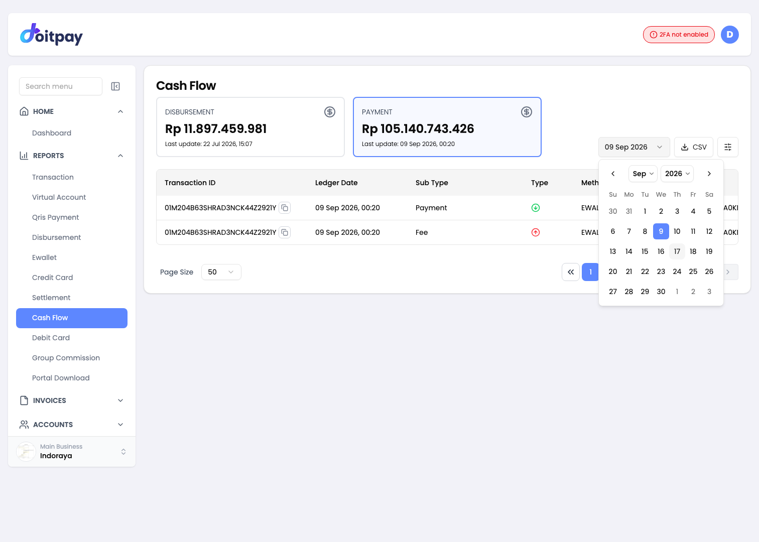 Cash Flow date picker