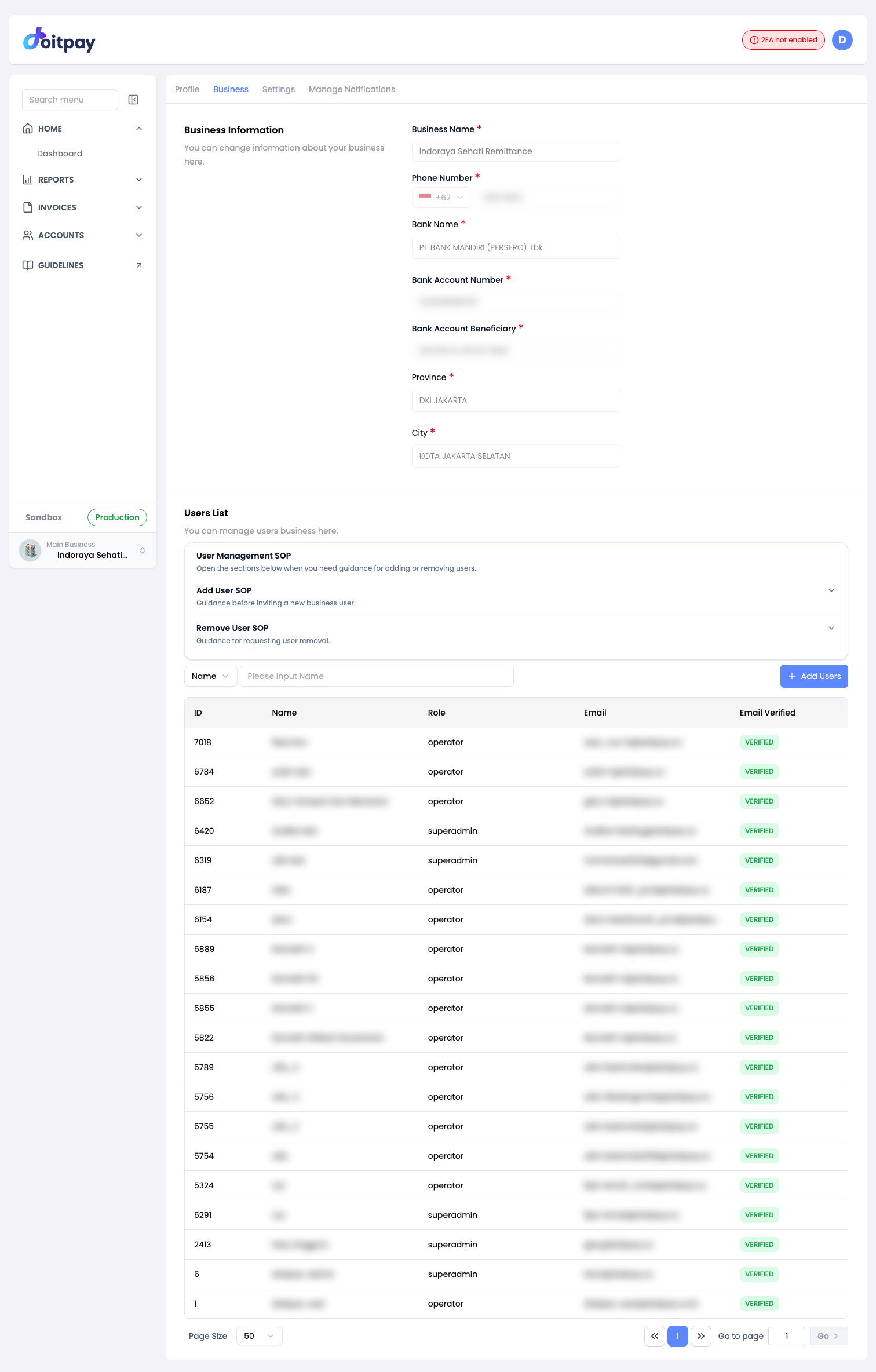 Business tab
